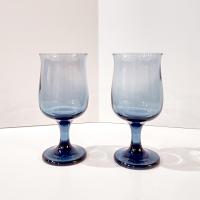 Vintage Libbey Dusky Blue Wine Glasses, Set of Two