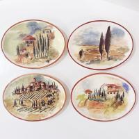 Vintage Williams Sonoma Tuscan Villa Oval Appetizer Plates, Set of Four