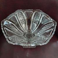 Antique Fostoria No 1578 Tuxedo Footed Clear Glass Fruit Bowl, Circa 1908, EAPG Paneled Button and Cane Decorative Centerpiece Bowl