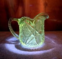 Antique Clear Pressed Glass Milk Pitcher, US Glass Company Pennsylvania #15048, Vintage EAPG Vaseline Glass