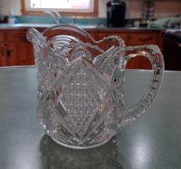 Antique Clear Pressed Glass Milk Pitcher, US Glass Company Pennsylvania #15048, Vintage EAPG Vaseline Glass