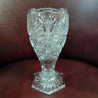 Antique US Glass Sunshine Rising Sun 7 Inch Clear Glass Flower Vase, Vintage Pressed Glass UV Reactive Vase