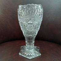 Antique US Glass Sunshine Rising Sun 7 Inch Clear Glass Flower Vase, Vintage Pressed Glass UV Reactive Vase