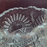 Antique US Glass Sunshine Rising Sun 7 Inch Clear Glass Flower Vase, Vintage Pressed Glass UV Reactive Vase