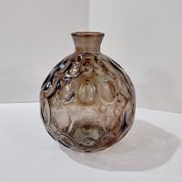 Vintage San Miguel Amber Brown Round Globe Thumbprint Recycled Glass Vase
