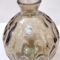 Vintage San Miguel Amber Round Globe Thumbprint Recycled Glass Vase