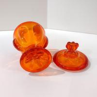 Vintage Viking Glass Epic Persimmon Orange 6 Petal Small Covered Candy Dish