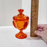 Vintage Viking Glass Epic Persimmon Orange 6 Petal Small Covered Candy Dish