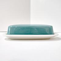 Vintage Homer Laughlin Vista Orbit Turquoise Aqua Blue Covered Butter Dish, Retro 1960's MCM Dinnerware