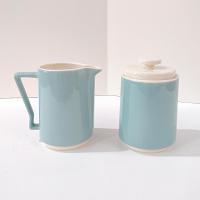 Vintage Homer Laughlin Vista Orbit Aqua Turquoise Blue Creamer and Covered Sugar Bowl Set
