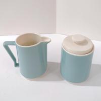 Vintage Homer Laughlin Vista Orbit Aqua Turquoise Blue Creamer and Covered Sugar Bowl Set