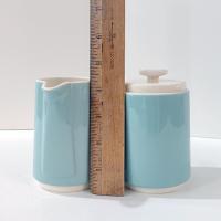 Vintage Homer Laughlin Vista Orbit Aqua Turquoise Blue Creamer and Covered Sugar Bowl Set