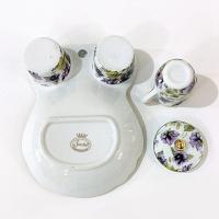 Vintage Purple Violets Floral Tea Cup Holder Plate with Creamer and Sugar Bowl, Victorian Style Porcelain Tea Set
