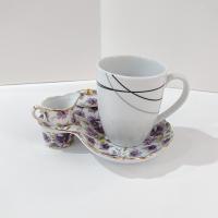 Vintage Purple Violets Floral Tea Cup Holder Plate with Creamer and Sugar Bowl, Victorian Style Porcelain Tea Set