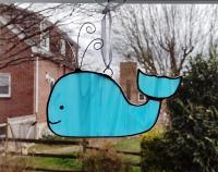 Stained Glass Beluga Whale Suncatcher, Blue and White Swirled Glass Fish