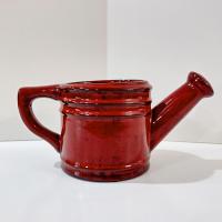 Vintage Red Ceramic Watering Can Planter Pot, Indoor Outdoor Flower Planter