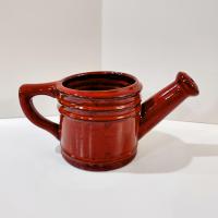 Vintage Red Ceramic Watering Can Planter Pot, Indoor Outdoor Flower Planter