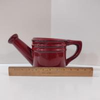 Vintage Red Ceramic Watering Can Planter Pot, Indoor Outdoor Flower Planter
