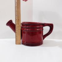 Vintage Red Ceramic Watering Can Planter Pot, Indoor Outdoor Flower Planter