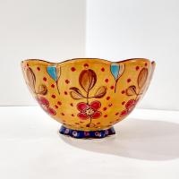 Vintage Anthropologie Hand Painted Floral Scalloped Bowl, Dutch Wax Coastal Imports Ceramic Bowl