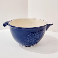 Vintage Pfaltzgraff Weir in Your Kitchen Chicory Small Batter Bowl, Blue and White Ceramic Mixing Bowl with Pour Spout