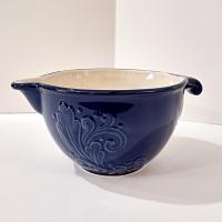 Vintage Pfaltzgraff Weir in Your Kitchen Chicory Small Batter Bowl, Blue and White Ceramic Mixing Bowl with Pour Spout