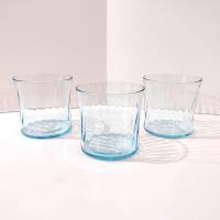 Vintage Light Aqua Blue Swirl Optic Lowball Rocks Glasses, Set of Three, MCM Whiskey Glasses