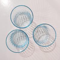 Vintage Light Aqua Blue Swirl Optic Lowball Rocks Glasses, Set of Three, MCM Whiskey Glasses