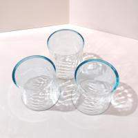 Vintage Light Aqua Blue Swirl Optic Lowball Rocks Glasses, Set of Three, MCM Whiskey Glasses
