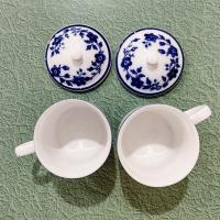 Vintage Williams Sonoma Flow Blue Floral Mugs with Lids, Set of Two