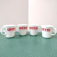 Vintage Corelle Red Winter Festival Coffee Tea Mugs, Set of 4, Corning Christmas Drinkware, Holiday Cups with Handles
