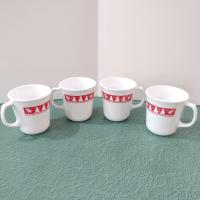 Vintage Corelle Red Winter Festival Coffee Tea Mugs, Set of 4, Corning Christmas Drinkware, Holiday Cups with Handles