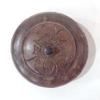 Vintage African Carved Wooden Round Trinket Box with Elephant, Rhino, and Hippo, Safari Animal Wood Container with Lid