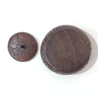 Vintage African Carved Wooden Round Trinket Box with Elephant, Rhino, and Hippo, Safari Animal Wood Container with Lid
