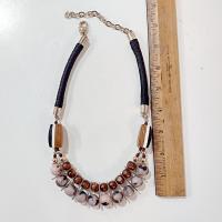 Vintage Wooden Beaded, Rope, and Gold Toned Brown Black Tan Chico's Statement Necklace