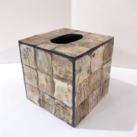 Vintage Rustic Wood Grain Tiled Tissue Box Holder, Wooden Tissue Box Cover, Rustic Natural Decor