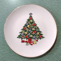 Vintage Christmas Tree Dessert Salad Appetizer Plates, Set of Four, Jamestown China Christmas Treasure Holiday Plates
