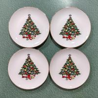 Vintage Christmas Tree Dessert Salad Appetizer Plates, Set of Four, Jamestown China Christmas Treasure Holiday Plates