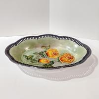 Antique Schumann Bavaria Germany Large Oval Porcelain Serving Bowl with Reticulated Lattice Edge, Yellow Rose Design Dish
