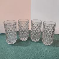Vintage Fostoria York Highball Glasses, Set of 4, Diamond Optic Heavy Glass 12 Ounce Tumblers