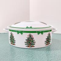 Vintage Yule Tide Ceramic 2.5 Quart Covered Casserole Dish, Georges Briard Christmas Holiday Serving Ware