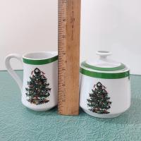 Vintage Yule Tide Ceramic Cream and Sugar Set, Georges Briard Christmas Holiday Dinnerware