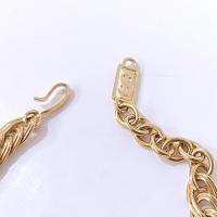 Vintage Yves Saint Laurent Crescent Moon Necklace, YSL Aqua Blue Jewel and White Resin Cabochons with Gold Tone Wheat Link Chain