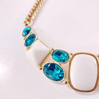 Vintage Yves Saint Laurent Crescent Moon Necklace, YSL Aqua Blue Jewel and White Resin Cabochons with Gold Tone Wheat Link Chain