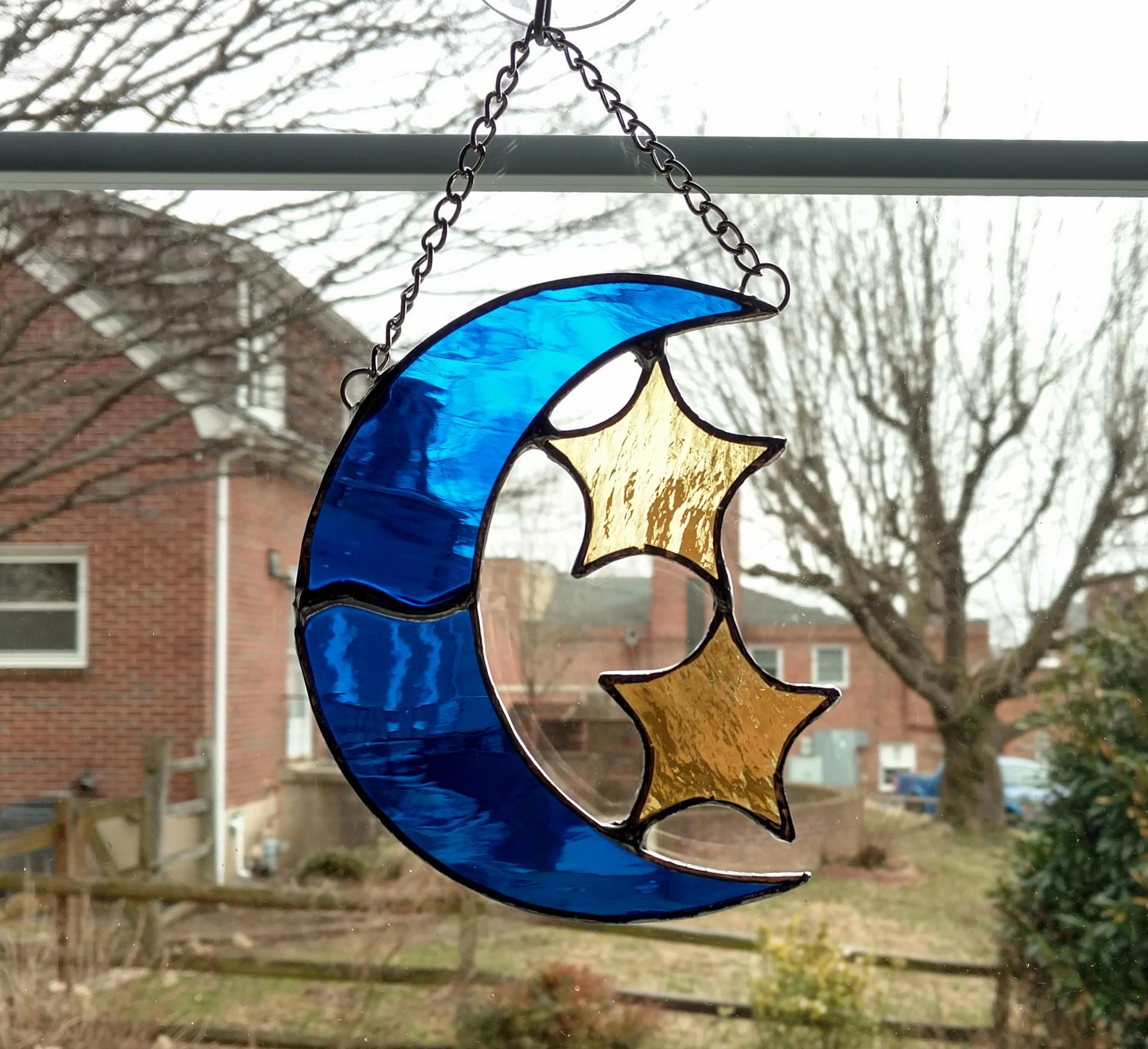 Moon and Stars Stained Glass Suncatcher