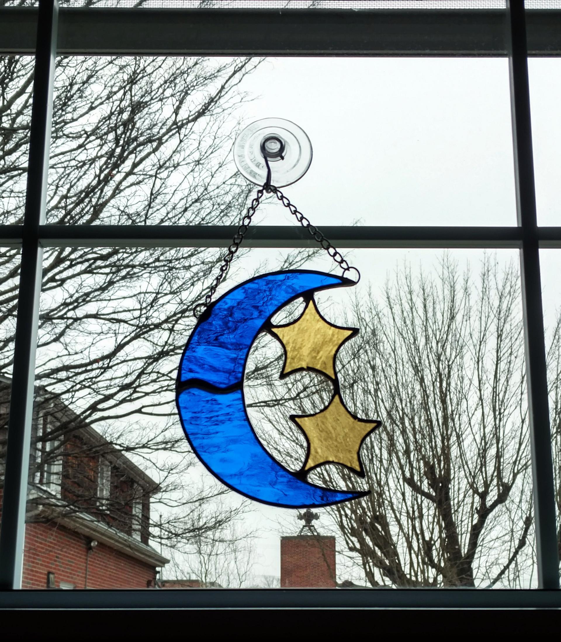 Moon and Stars Stained Glass Suncatcher