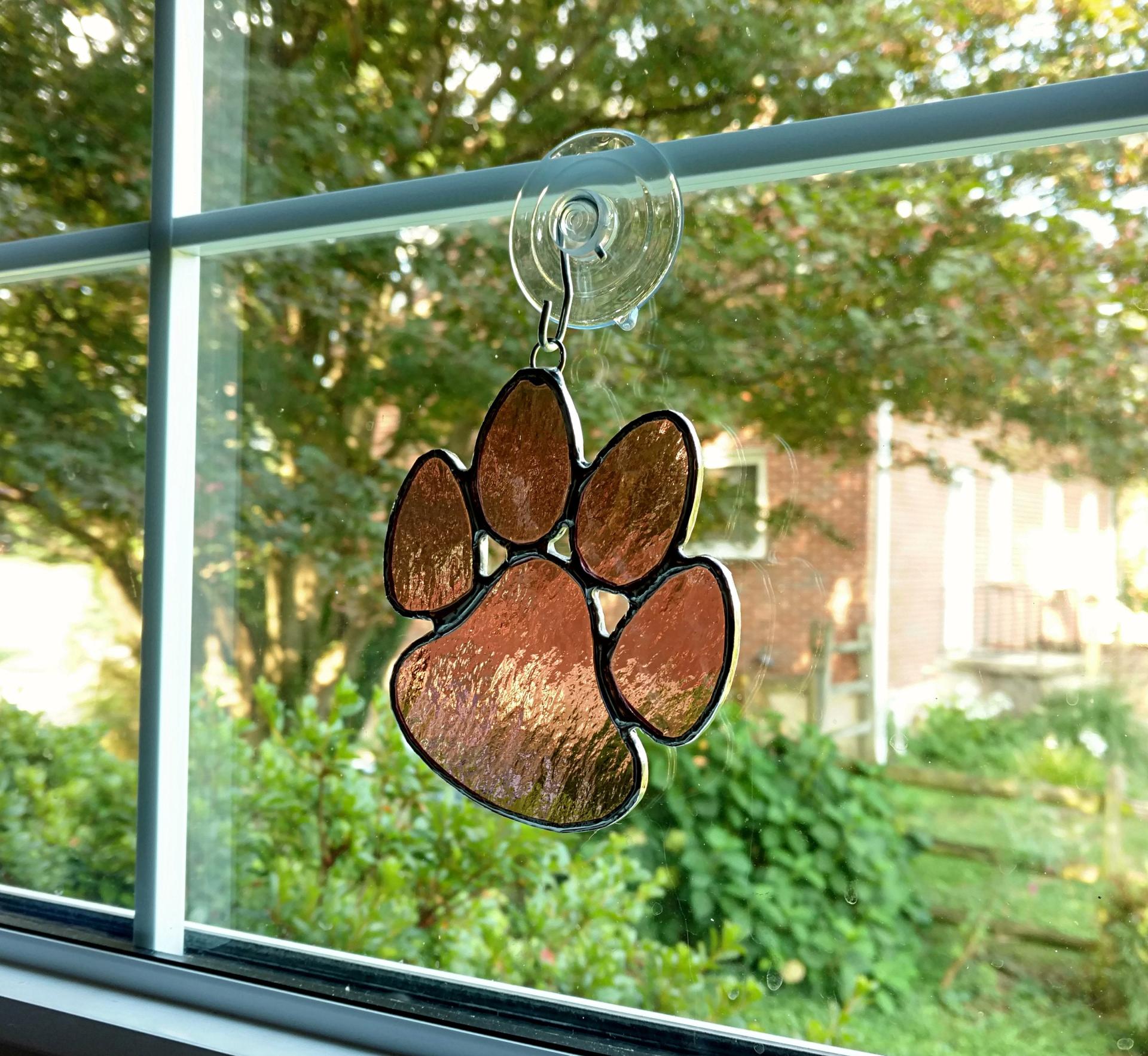 Stained Glass Paw Print Suncatcher, Pink Cathedral