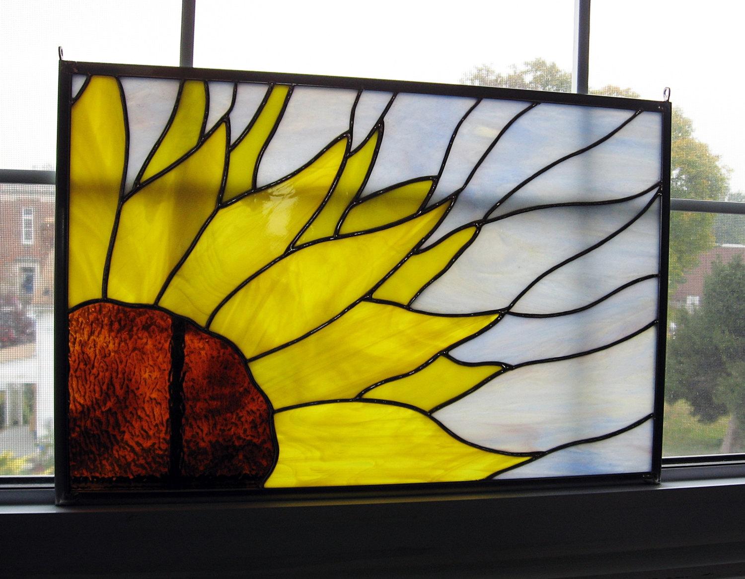 Sunflower Stained Glass Window Panel