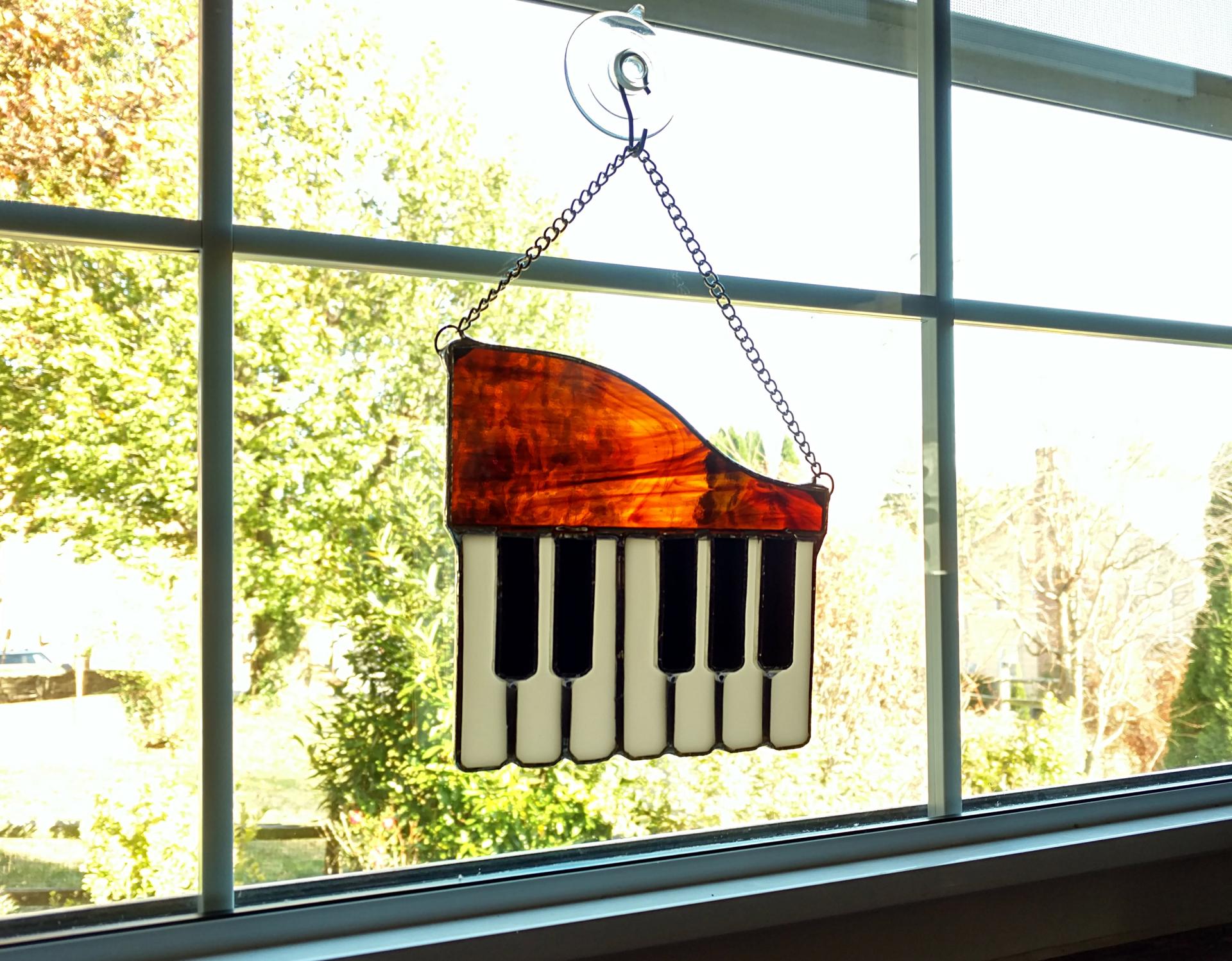 Stained Glass Piano Suncatcher, Available in Brown or Black