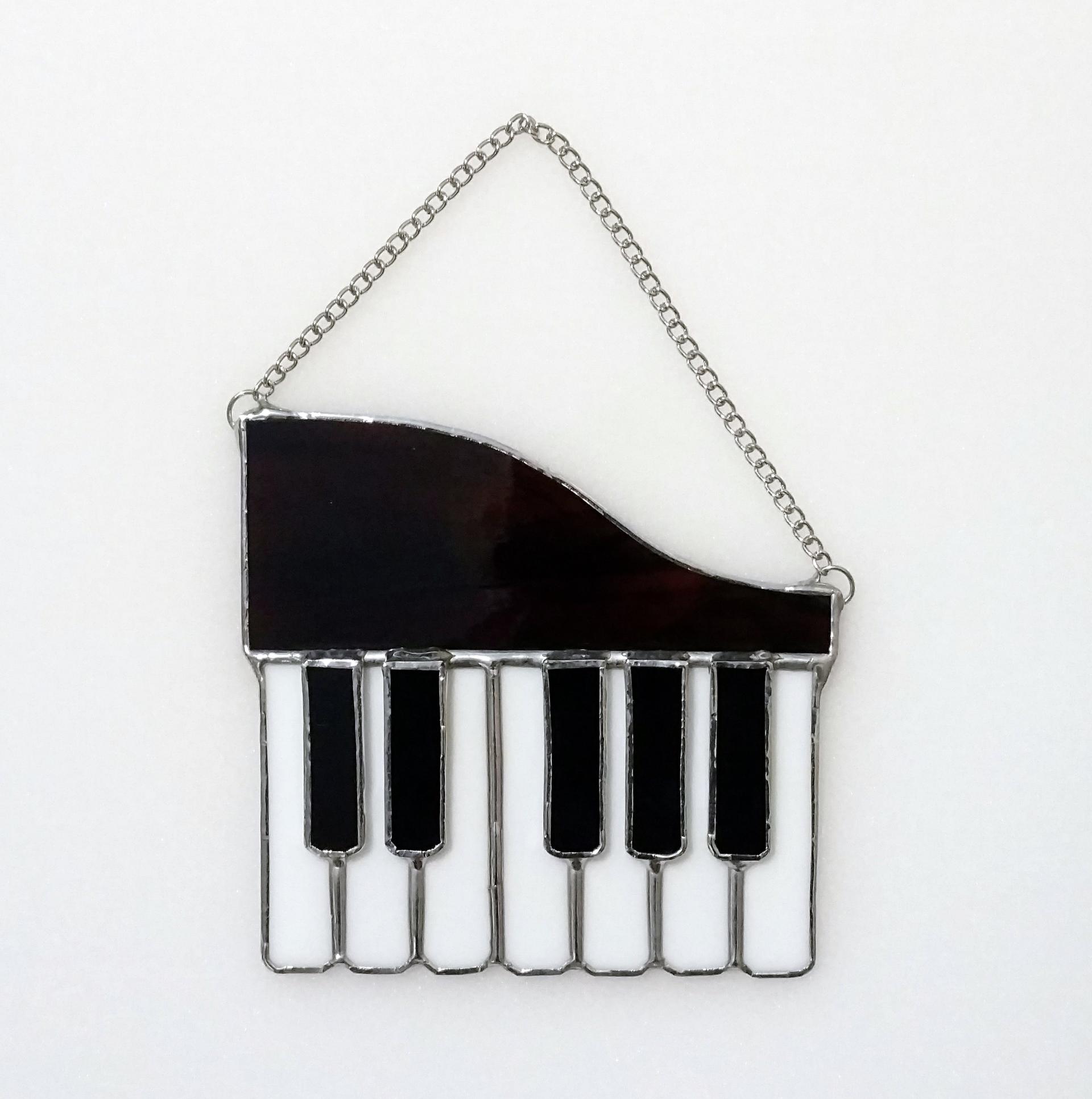 Stained Glass Piano Suncatcher, Available in Brown or Black